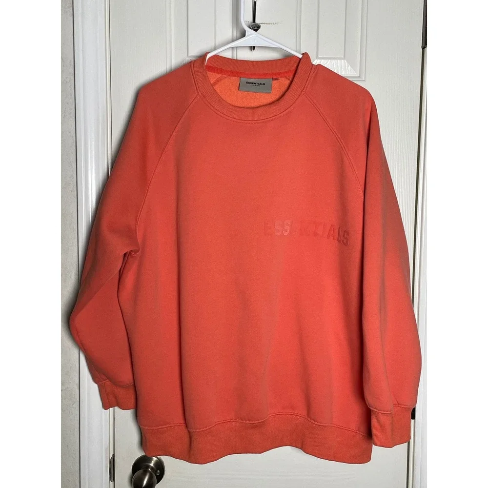 Fear of God Essentials Crewneck Sweatshirt Coral Orange Logo XL RN 090233